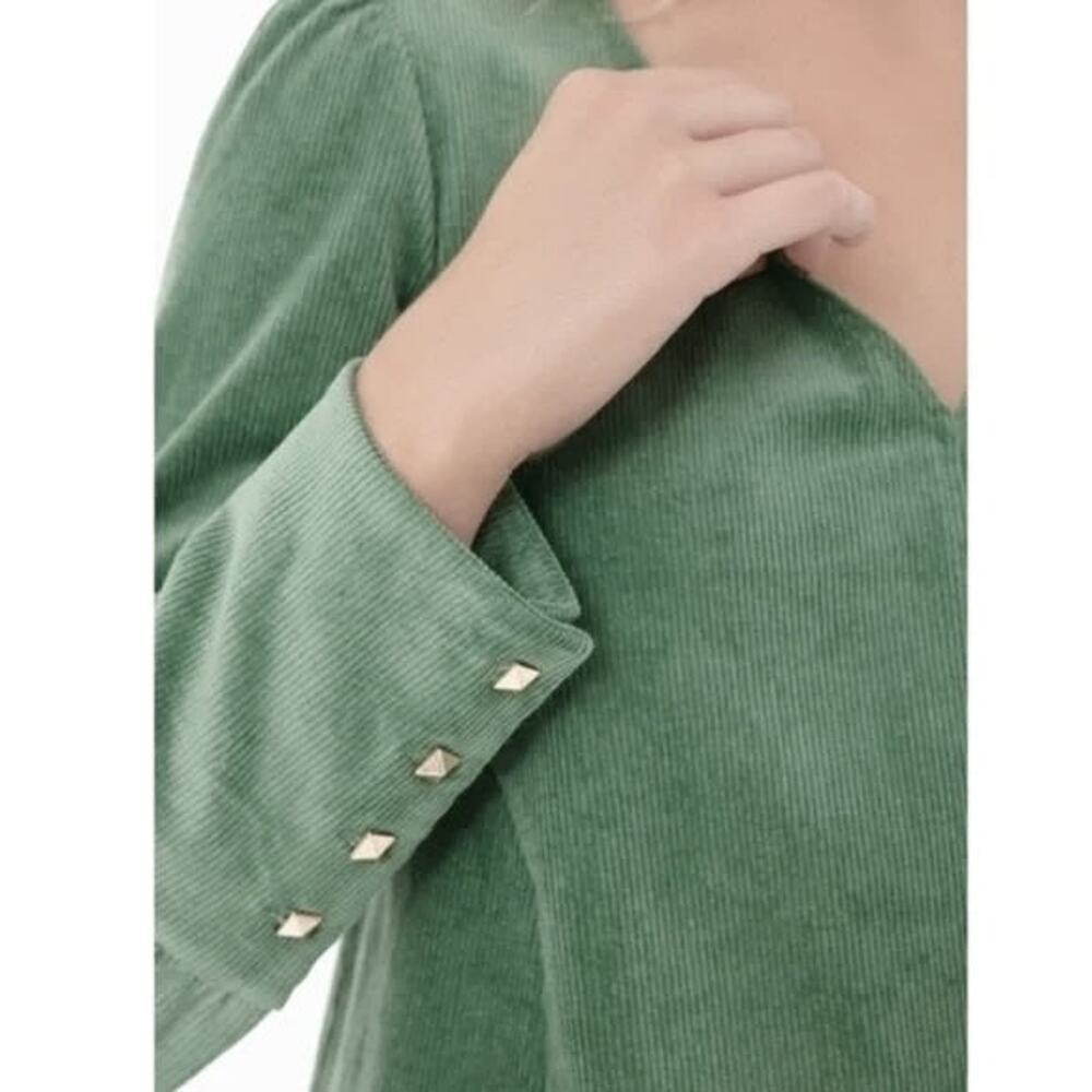 Tuckernuck Sea Sage Green Corduroy Babydoll Top (S) - Picture 10 of 10